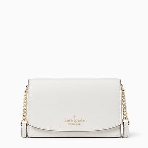 ♠️Kate Spade Staci Saffiano Small Flap Box Wallet Crossbody Bag Parchment